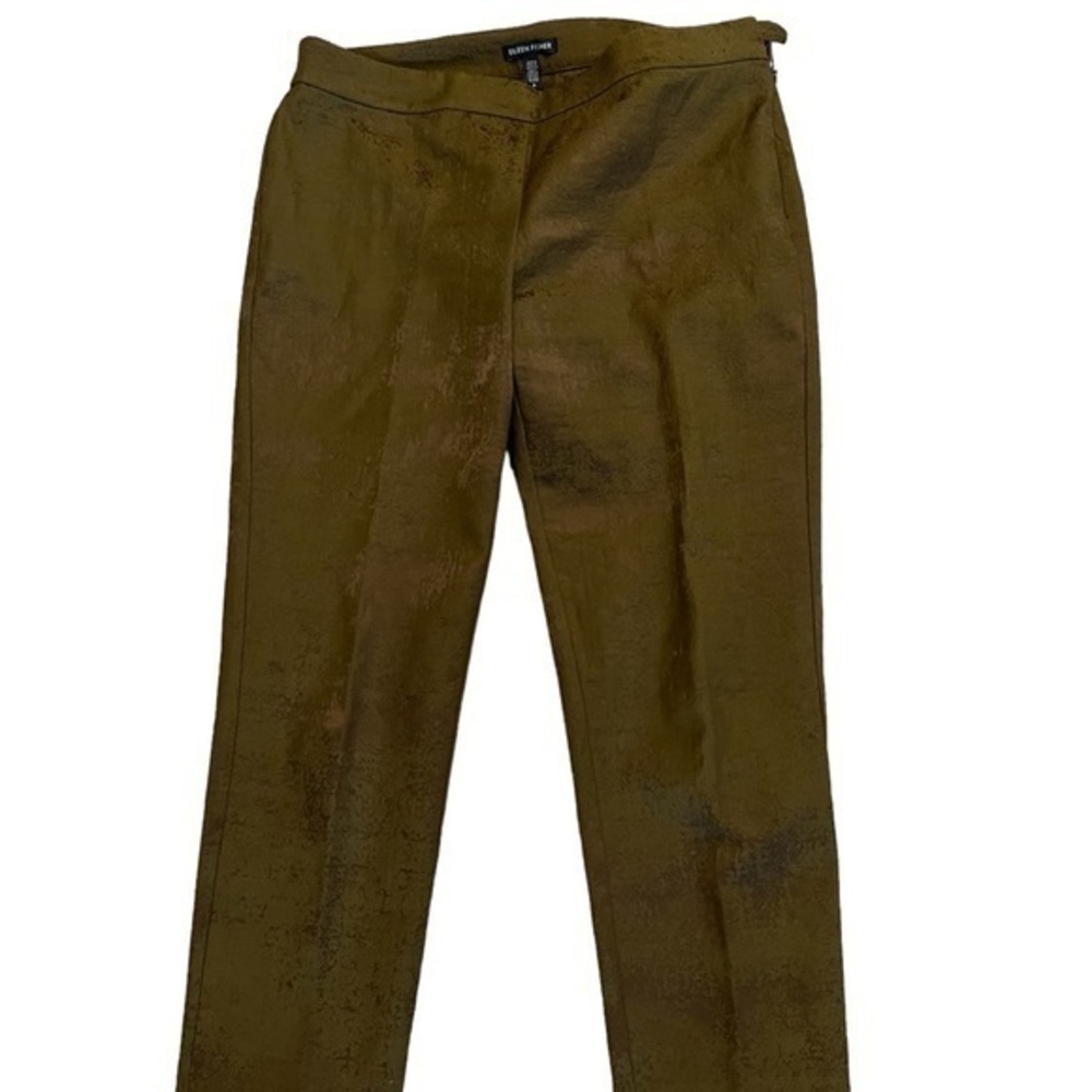 NWOT Eileen Fisher Organic Cotton Blend Textured Brown-Green Ankle Pants